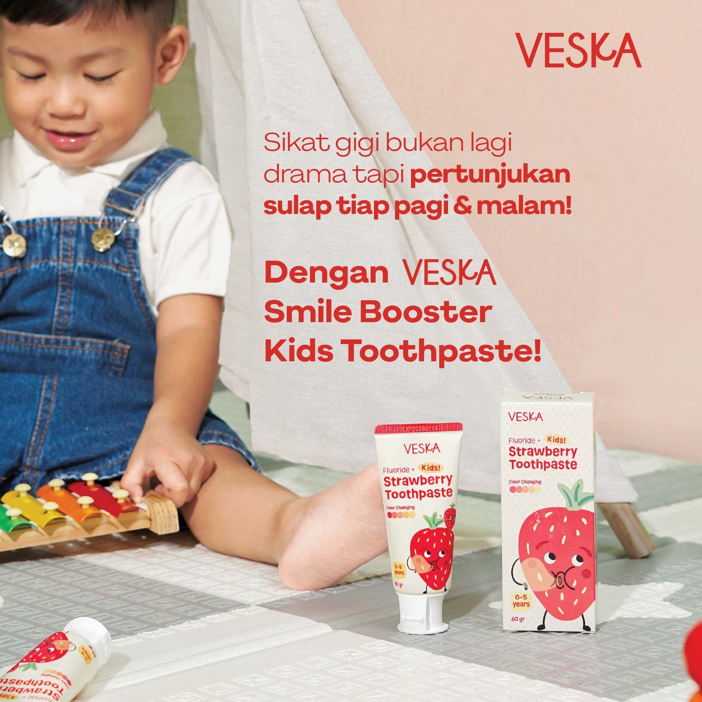 Veska by LEKA Smile Booster Kids Toothpaste Strawberry (0-5 Years)