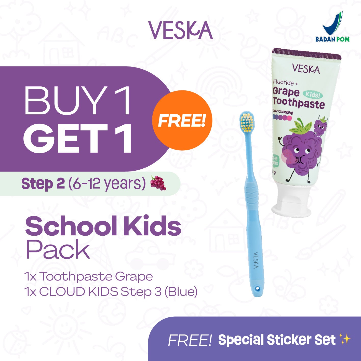 Veska by LEKA Smile Booster Kids Toothpaste Grape (6-12 Years)