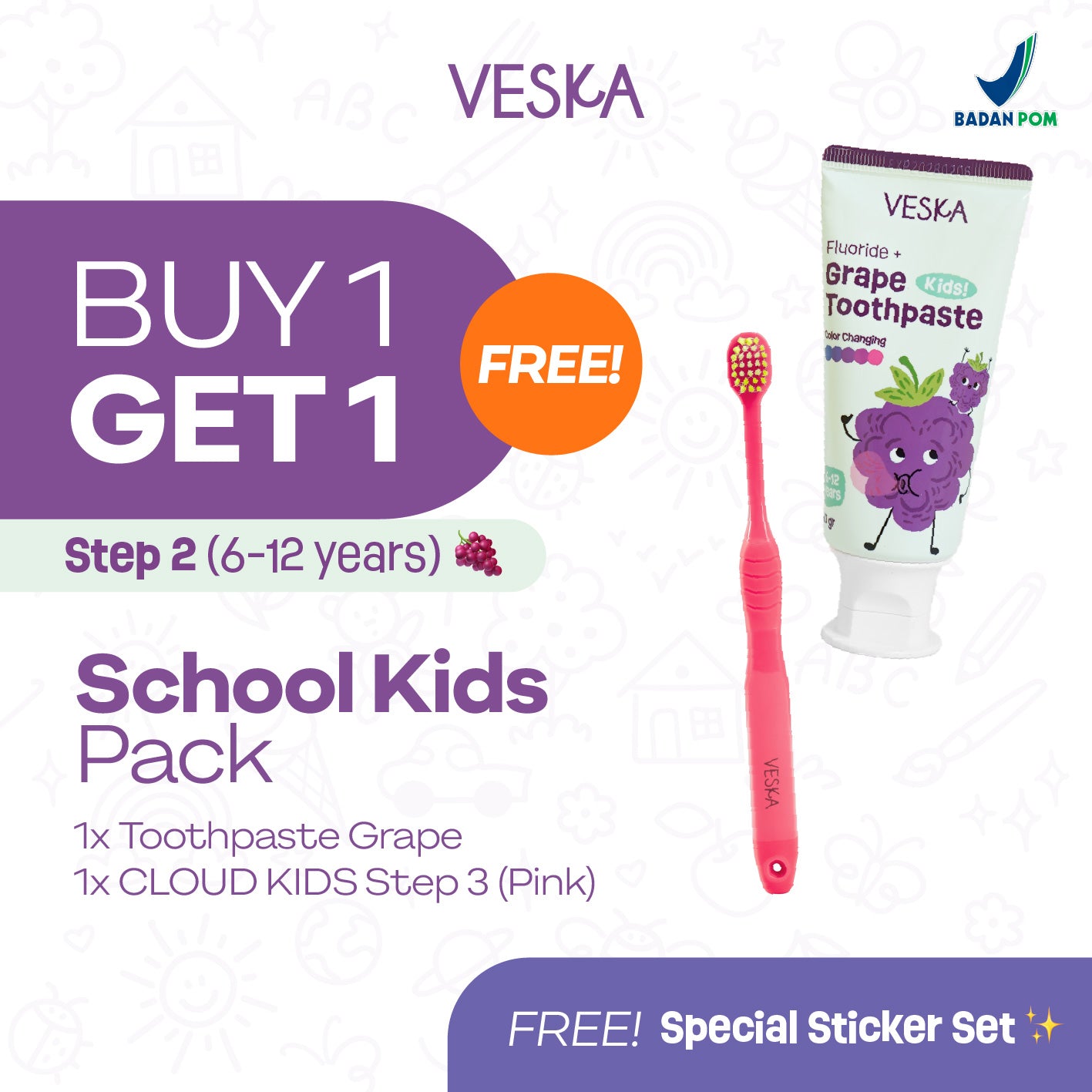 Veska by LEKA Smile Booster Kids Toothpaste Grape (6-12 Years)