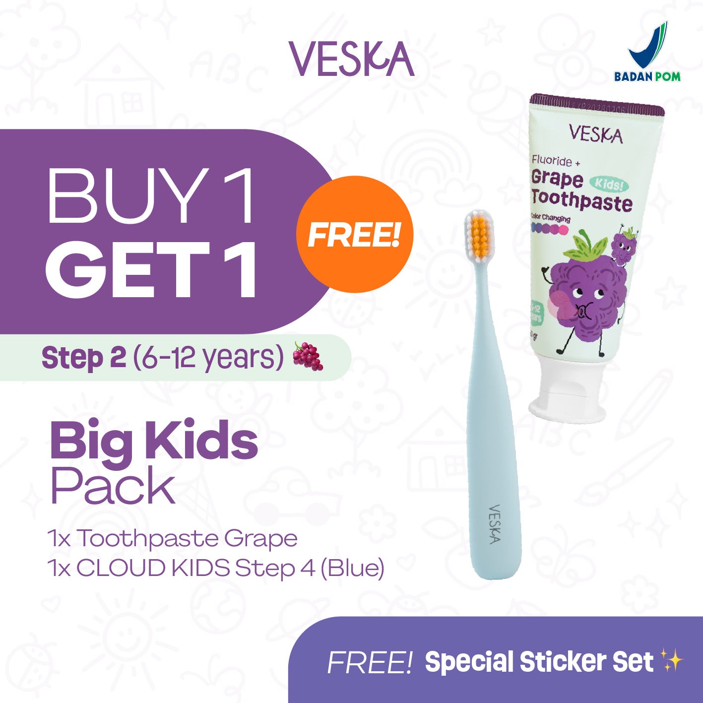 Veska by LEKA Smile Booster Kids Toothpaste Grape (6-12 Years)