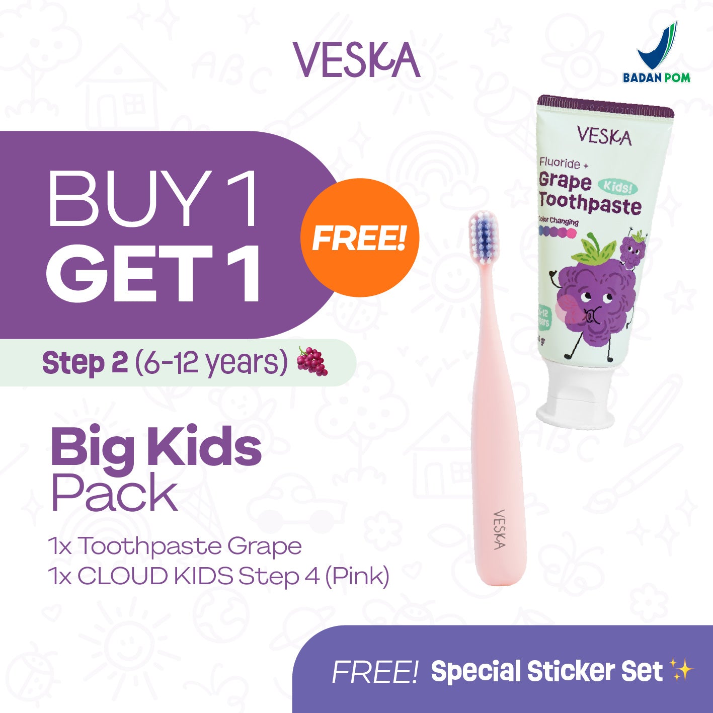 Veska by LEKA Smile Booster Kids Toothpaste Grape (6-12 Years)