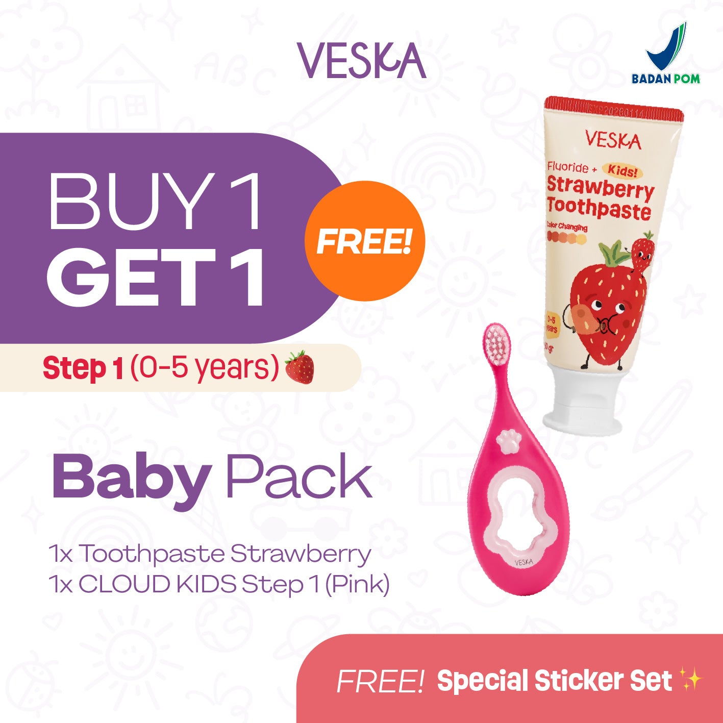Veska by LEKA Smile Booster Kids Toothpaste Strawberry (0-5 Years)