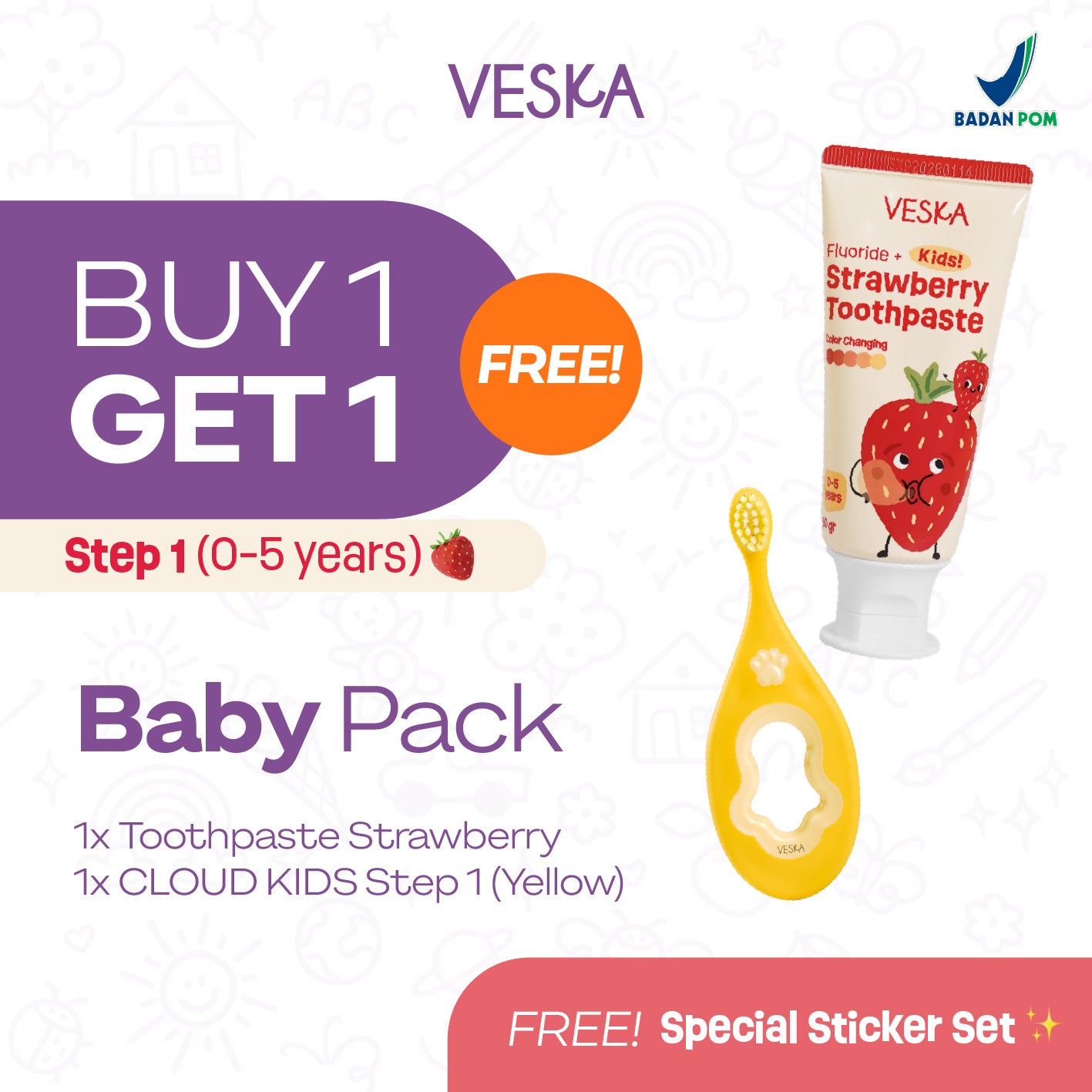 Veska by LEKA Smile Booster Kids Toothpaste Strawberry (0-5 Years)